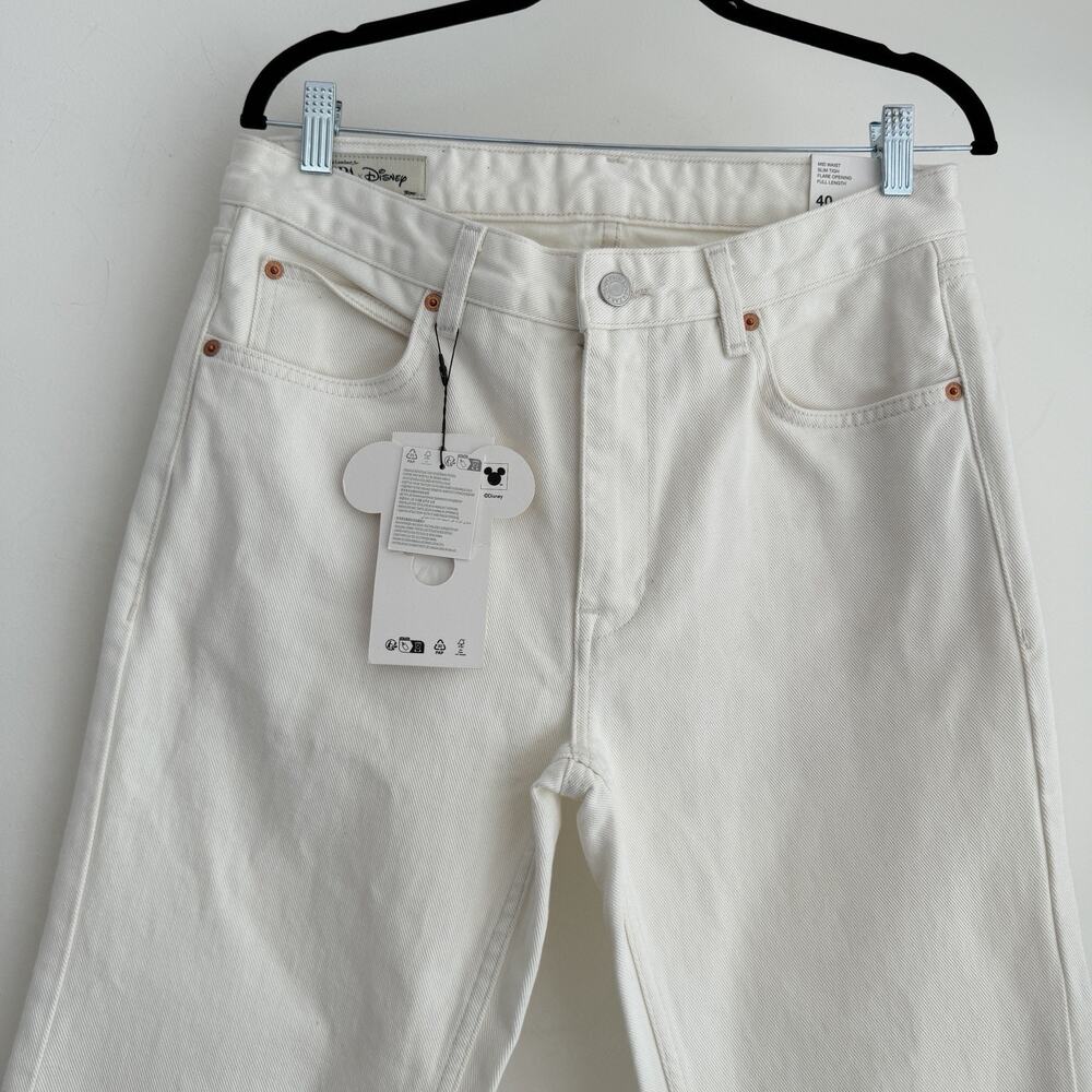 Zara Harry Lambert Disney Jeans Mens 40x34 Flared Leg Mickey Pocket Ivory White - Picture 2 of 16